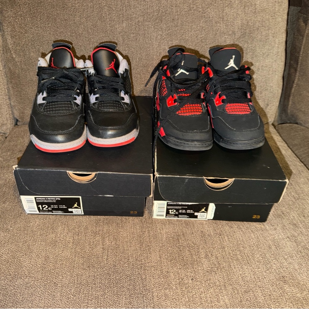 Air Jordan Kids’ Retro 4 Reimagined & Red Thunder Bundle Sneakers (Pair)
